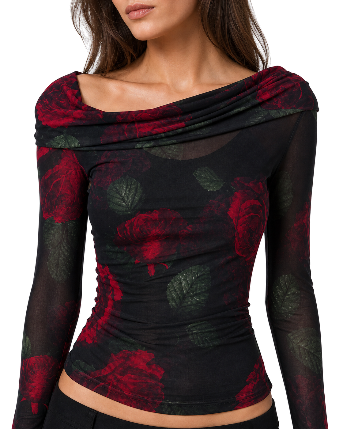 Good American Mesh Ruched Asymmetric Top - view 3
