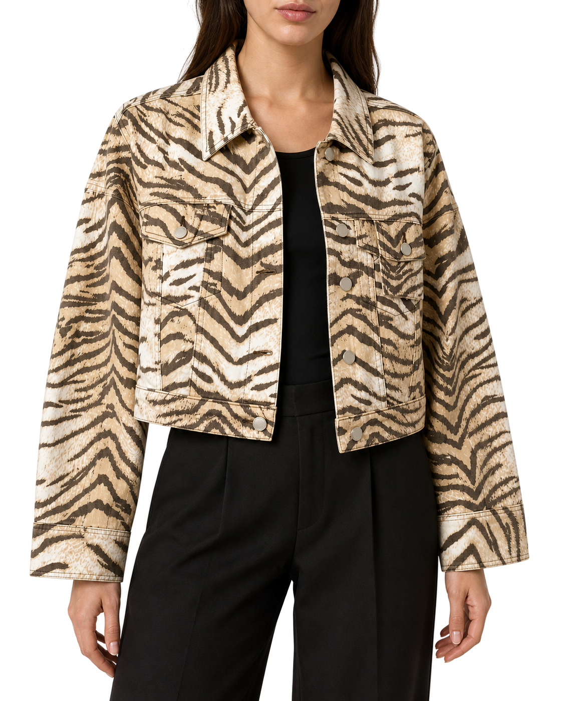 Good American ESSENTIAL CROP DENIM JACKET | BROWN TIGER - view 3