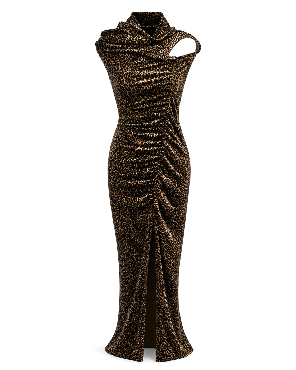 Good American VELVET HIGH NECK MAXI DRESS | MINI LUCKY LEOPARD - view 1